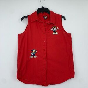 Mickey Unlimited Jerry Leigh Sleeveless Shirt L Red Button-Up Vest Mickey Donald
